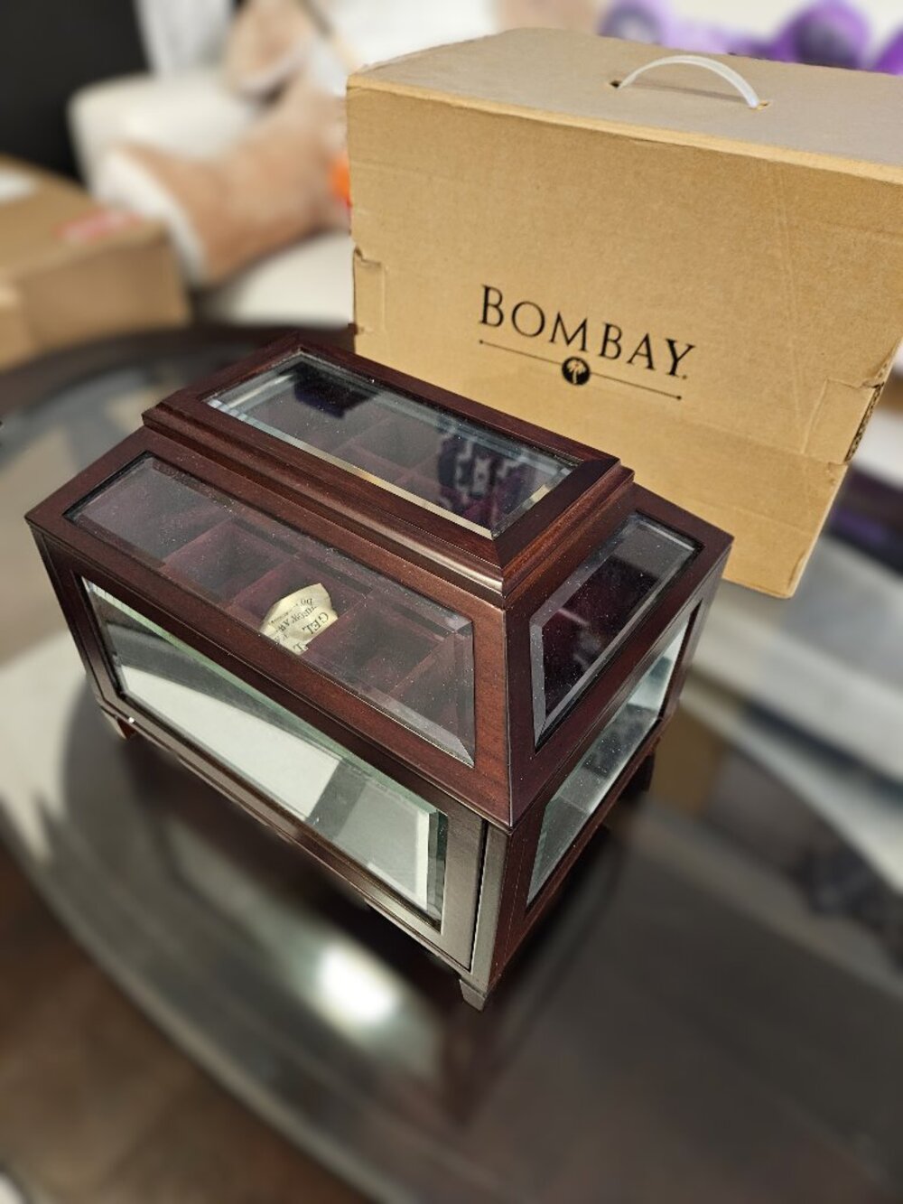 Vintage Bombay Company Jewelry Box Mitered Beveled Glass Mirror NIB New Rare